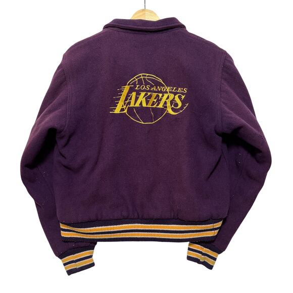 VTG 80s Lakers Magic Johnson Wool Letterman Jacket Purple S - Picture 3 of 3